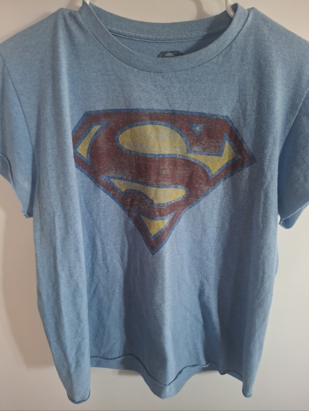 DC Comics Light Blue Superman Logo Tee with Red and Yellow Emblem
